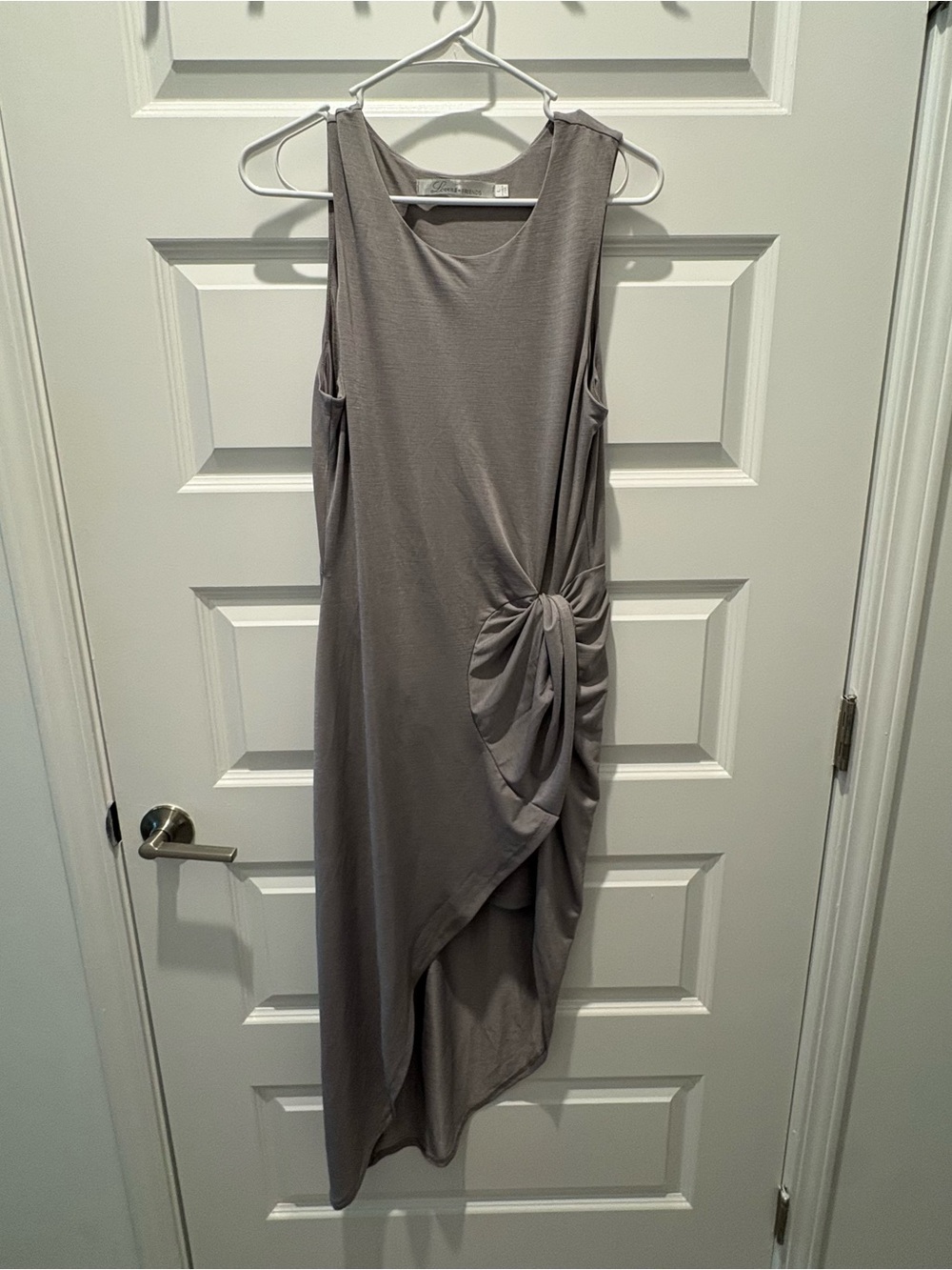 Lovers + Friends Taupe Asymmetrical Knot-Detail Dress